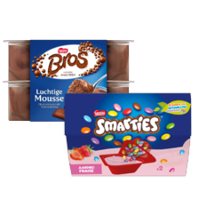 Bros luchtige mousse, Rolo crème
dessert of Smarties
